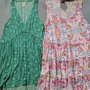 Matilda Jane Green Geo & Multicolor Paisley Tiered Tank Tops